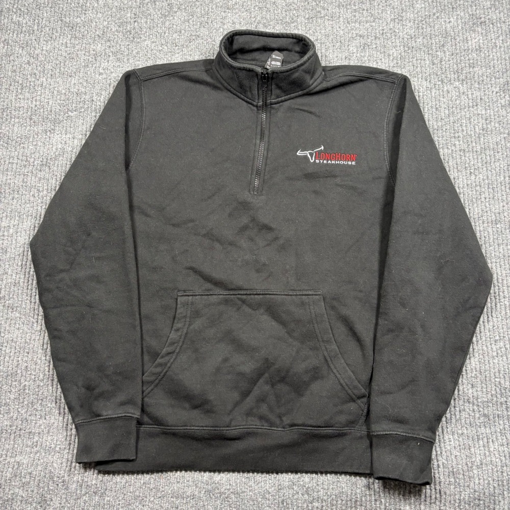 District VIT Fleece Womens S Longhorn Steakhouse Quarter Zip Pullover Black